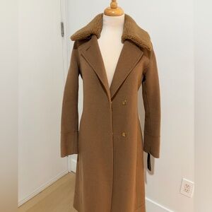 Tahari Brown Trench Coat with Shearling Collar